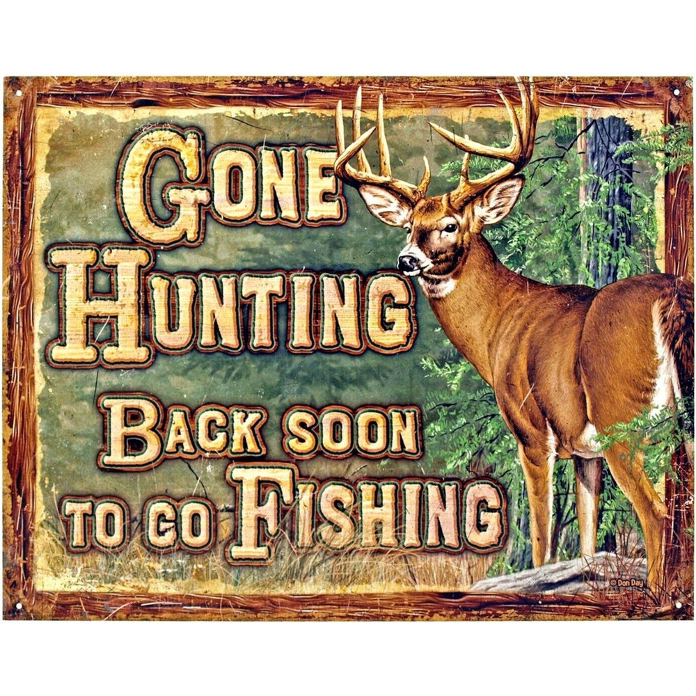 Gone Hunting Back Soon To Go Fishing Vintage Novelty Metal Sign 16" x 12.5" NEW! Home & Garden:Home Décor:Plaques & Signs Style Your Walls