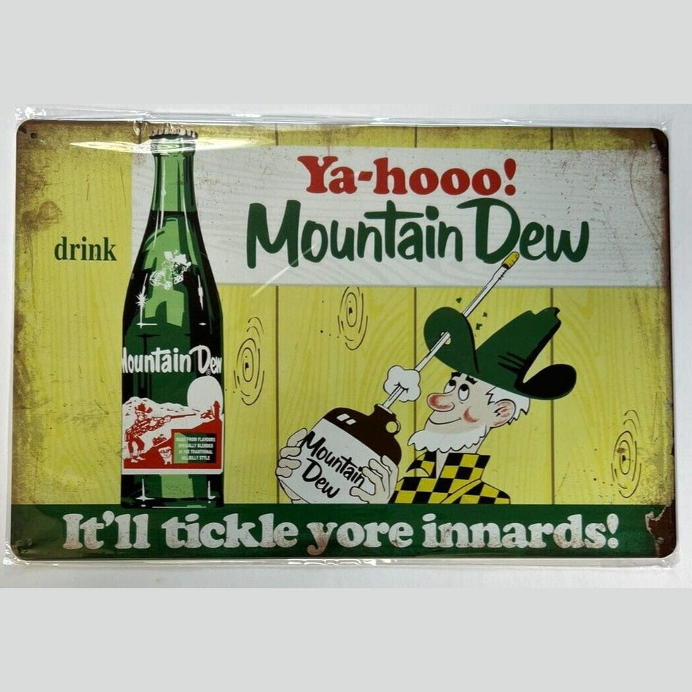 Mountain Dew It'll Tickle Your Innards! Vintage Novelty Metal Sign 8 in x 12 in Home & Garden:Home Décor:Plaques & Signs Style Your Walls