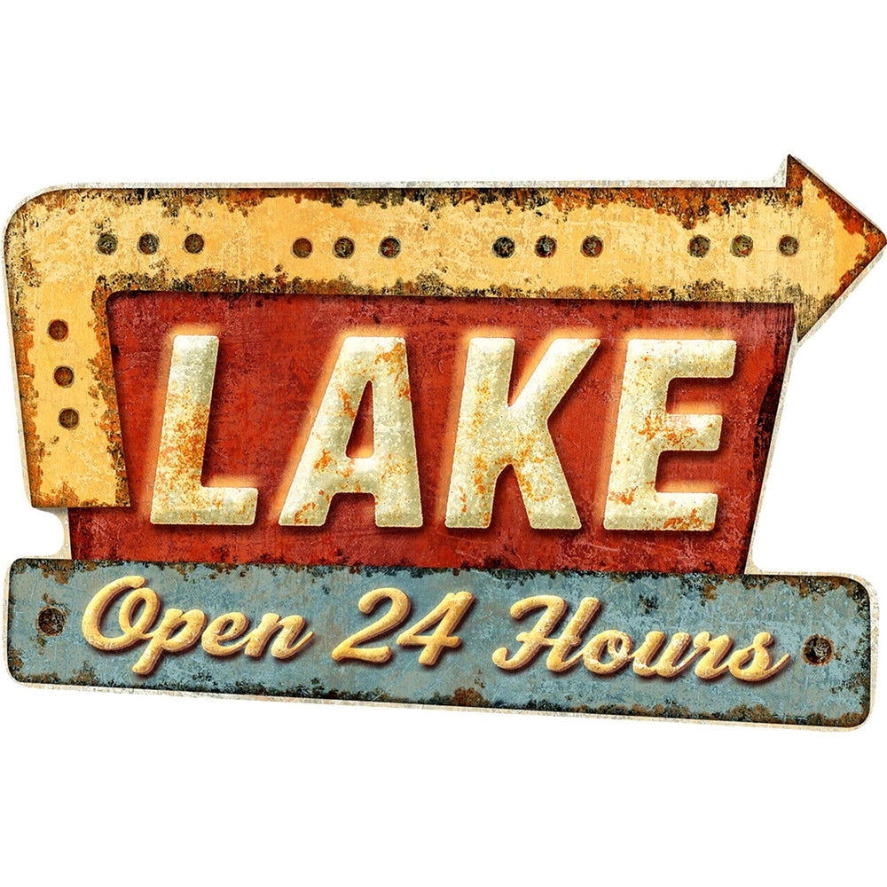Lake Open 24 Hours Die Cut Embossed Novelty Metal Sign 6.9" x 11.5" Wall Art Home & Garden:Home Décor:Plaques & Signs Style Your Walls