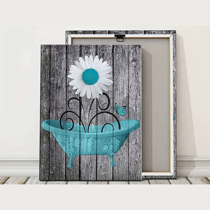 Vibrant Blue & White Flower In A Bathtub Vibrant Canvas Print Framed 12" x 16" Home & Garden:Home Décor:Posters & Prints Style Your Walls