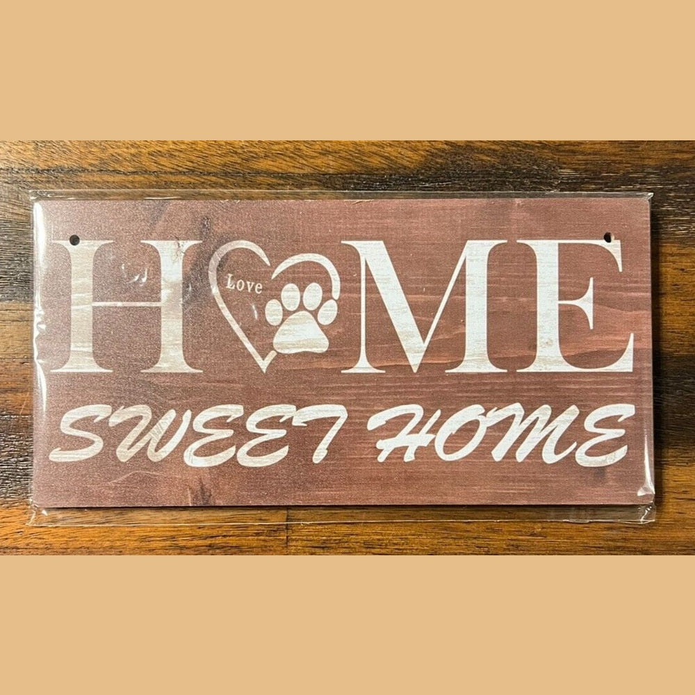 Home Sweet Home - Wood Sign With Paw Print & Heart Vintage Novelty Sign NEW! Home & Garden:Home Décor:Plaques & Signs Style Your Walls