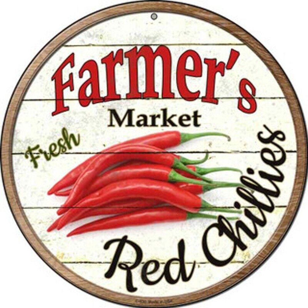 Farmer's Market Fresh Red Chillies Novelty 8" Metal Circular Sign NEW! Home & Garden:Home Décor:Plaques & Signs Style Your Walls