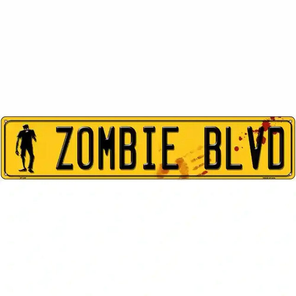 Zombie BLVD Yellow & Black 18" x 4" Novelty Metal Sign Home & Garden:Home Décor:Plaques & Signs Style Your Walls