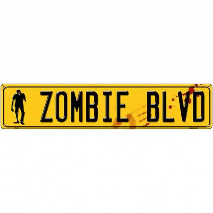 Zombie BLVD Yellow & Black 18" x 4" Novelty Metal Sign Home & Garden:Home Décor:Plaques & Signs Style Your Walls