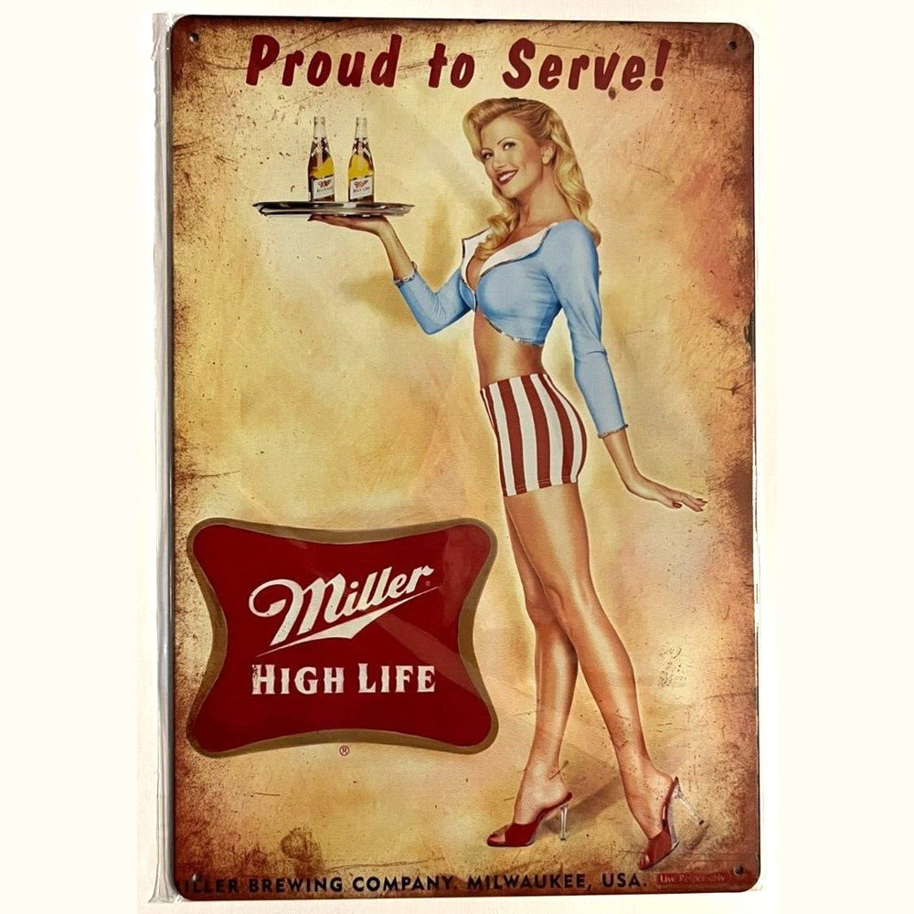 Miller High Life Proud To Serve! Novelty Metal Sign 12" x 8" NEW! Home & Garden:Home Décor:Plaques & Signs Style Your Walls