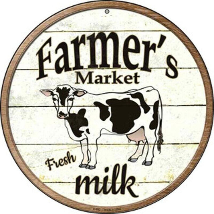 Farmer's Market Fresh Milk Novelty 8" Metal Circular Sign NEW! Home & Garden:Home Décor:Plaques & Signs Style Your Walls
