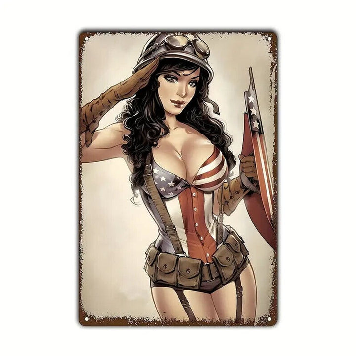 Sexy American Female Pilot 8" x 12" Vintage Novelty Metal Sign For Man Cave Home & Garden:Home Décor:Plaques & Signs Style Your Walls