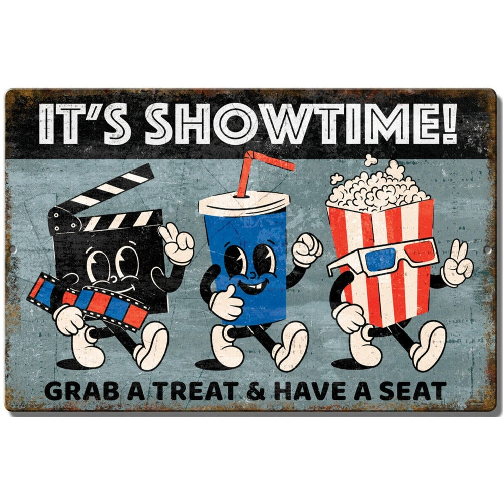 It's Showtime! Grab A Treat & Have A Seat Novelty Metal Sign 12 x 8 Wall Art Home & Garden:Home Décor:Plaques & Signs Style Your Walls
