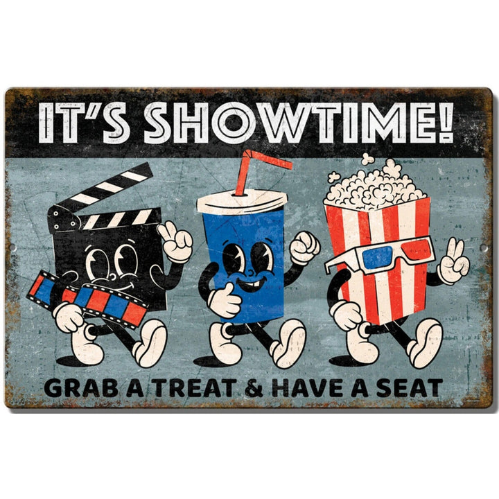It's Showtime! Grab A Treat & Have A Seat Novelty Metal Sign 12 x 8 Wall Art Home & Garden:Home Décor:Plaques & Signs Style Your Walls