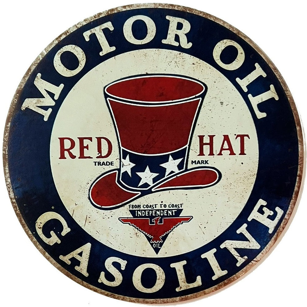 Red Hat Motor Oil Gasoline Vintage Hem Wrapped Novelty 12" Diameter Sign New! Home & Garden:Home Décor:Plaques & Signs Style Your Walls
