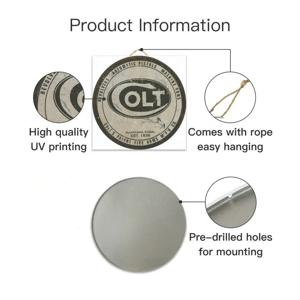 Colt Revolvers Automatic Pistols Vintage Hem Wrapped Novelty 12" Diameter Sign Home & Garden:Home Décor:Plaques & Signs Style Your Walls