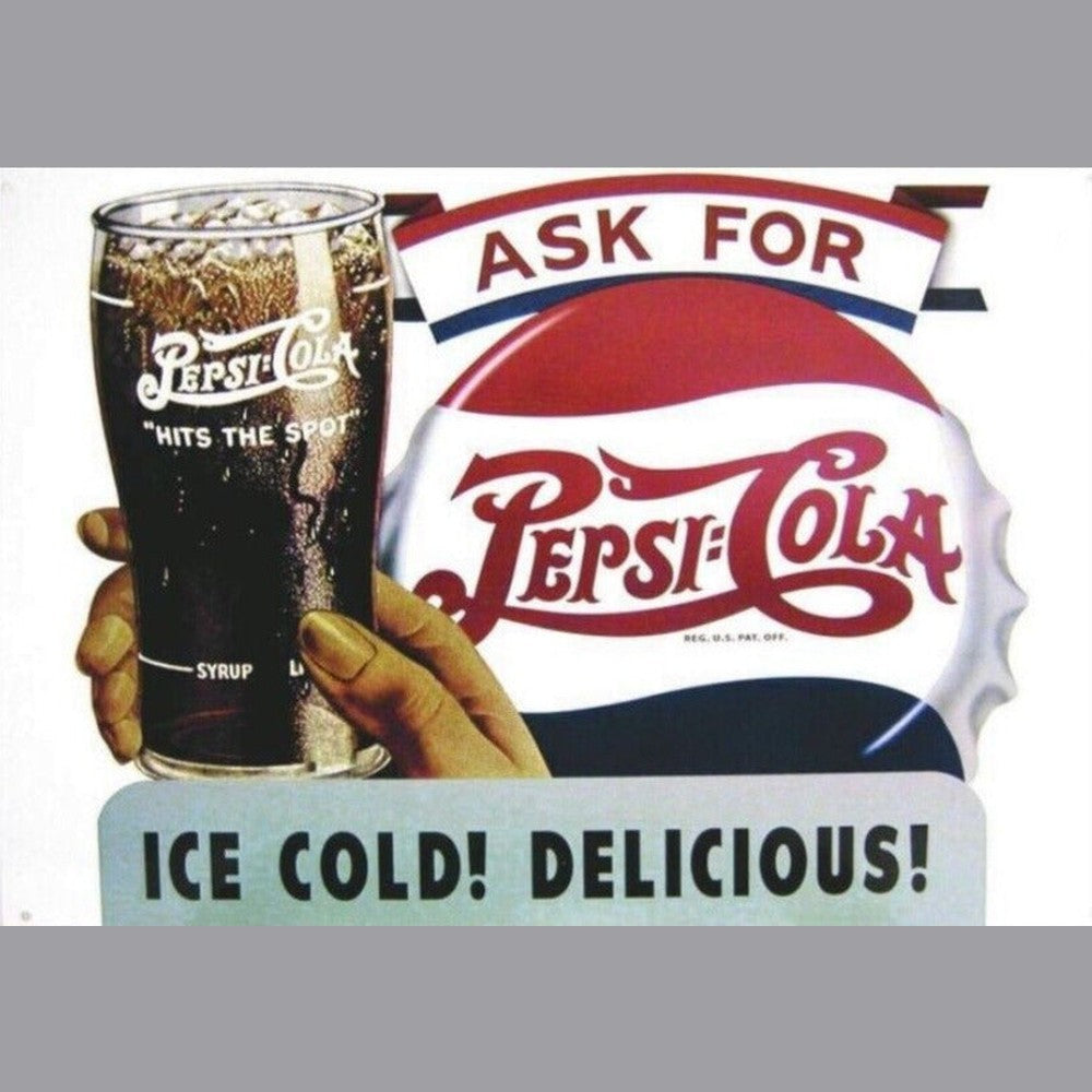 Pepsi-Cola Ice Cold! Delicious! Vintage Novelty Sign 17.4" x 12.5" Novelty Signs Style Your Walls