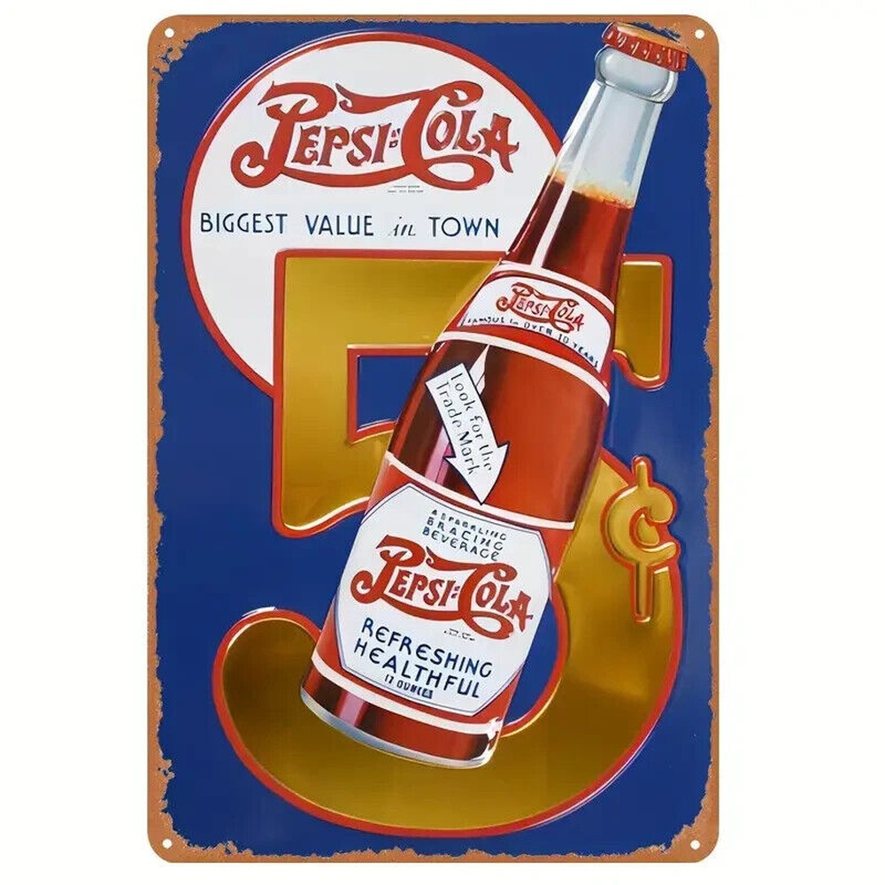 Pepsi-Cola 5 Cents Vintage Novelty Metal Sign 12" x 8" Wall Art Home & Garden:Home Décor:Plaques & Signs Style Your Walls
