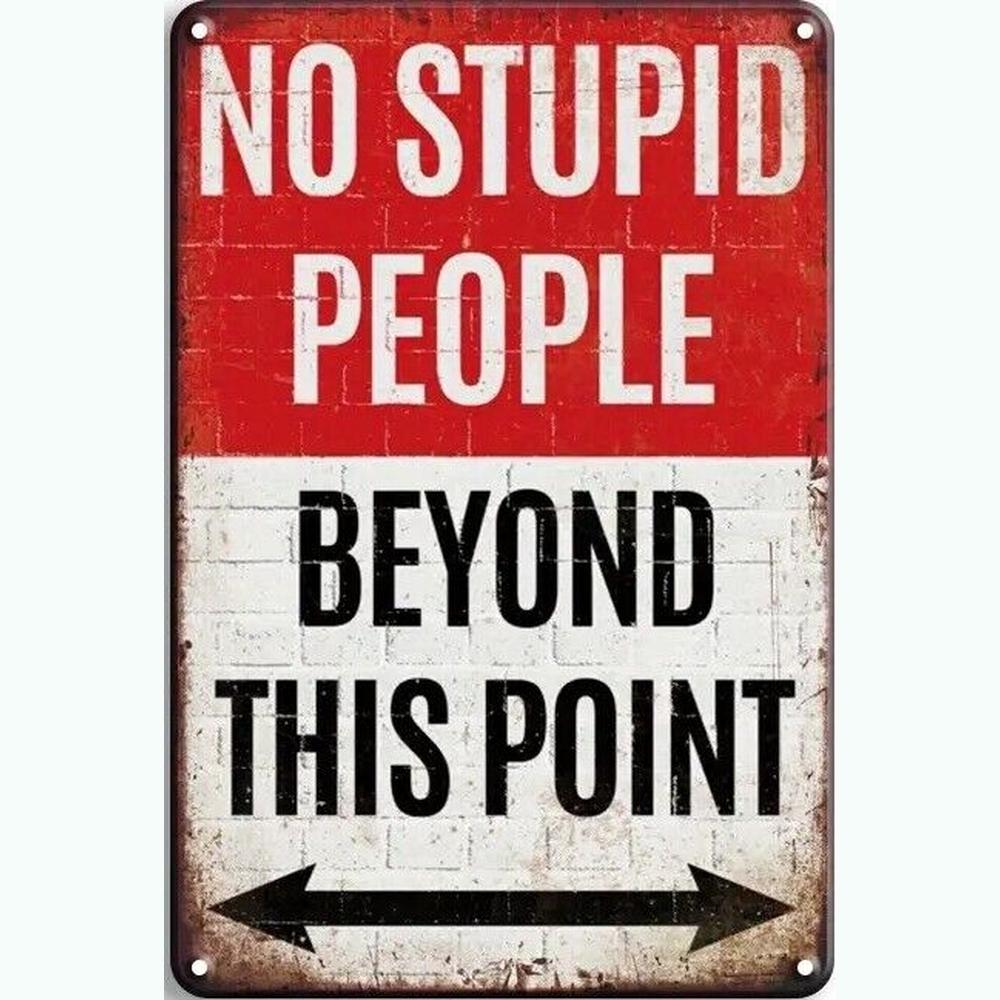 No Stupid People Beyond This Point Vintage Novelty Metal Sign 12" x 8" Wall Art Home & Garden:Home Décor:Plaques & Signs Style Your Walls