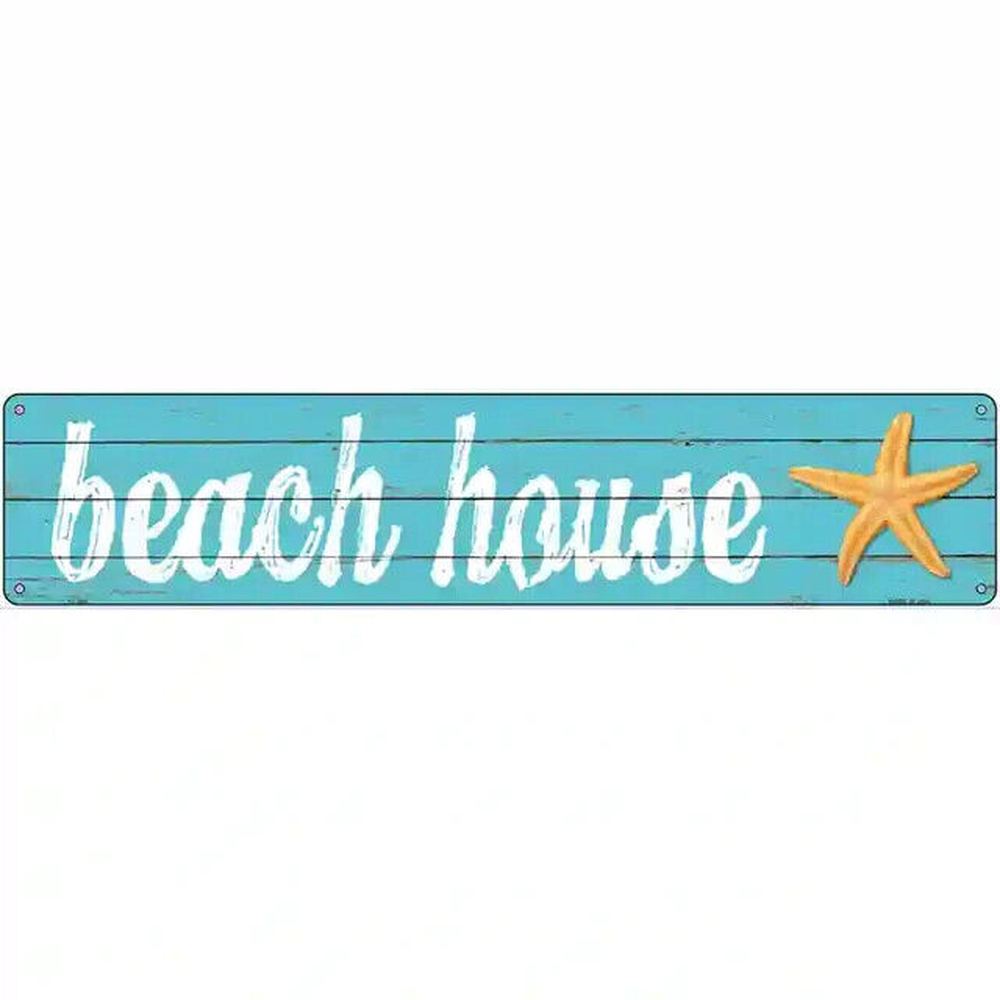 Beach House With Starfish 18" x 4" Novelty Metal Sign Home & Garden:Home Décor:Plaques & Signs Style Your Walls