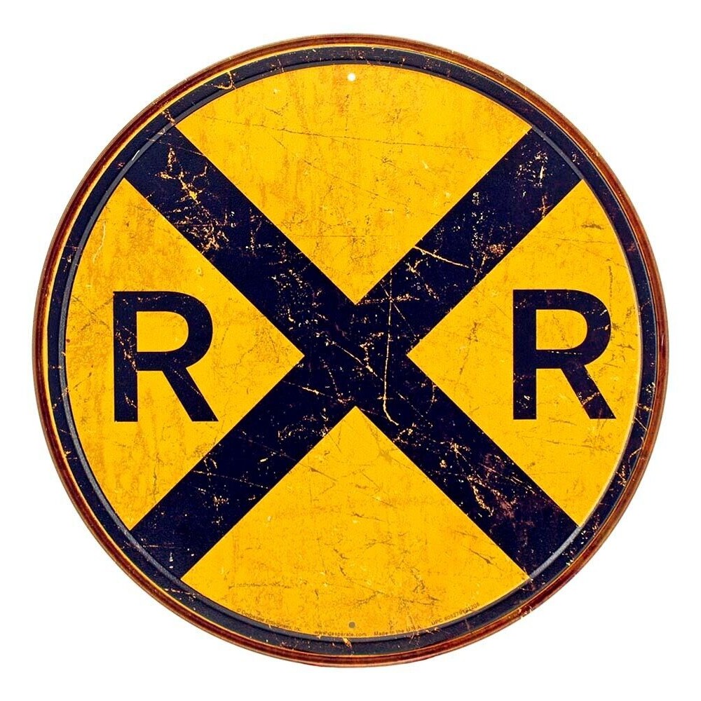 Railroad Crossing Vintage Novelty Metal 12" Circular Sign Yellow and Black NEW! Home & Garden:Home Décor:Plaques & Signs Style Your Walls