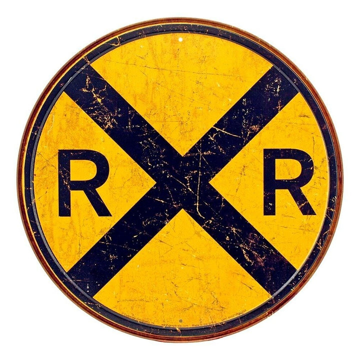 Railroad Crossing Vintage Novelty Metal 12" Circular Sign Yellow and Black NEW! Home & Garden:Home Décor:Plaques & Signs Style Your Walls