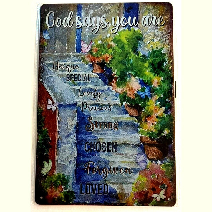 God Says You Are Unique, Special, Strong 8" x 12" Vintage Novelty Metal Sign Home & Garden:Home Décor:Plaques & Signs Style Your Walls