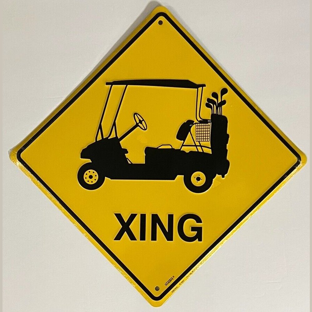 Yellow and Black Golf Cart Crossing Embossed Novelty Sign 12" x 12" NEW! Home & Garden:Home Décor:Plaques & Signs Style Your Walls