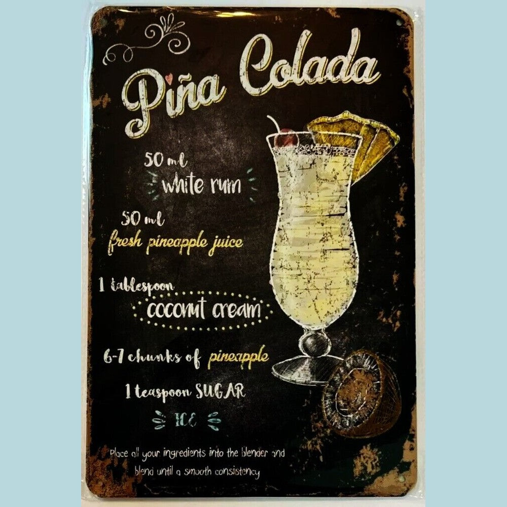 Pina Colada Popular Cocktail and Drink Mix Recipe Collection 12" x 8" Wall Art Home & Garden:Home Décor:Plaques & Signs Style Your Walls