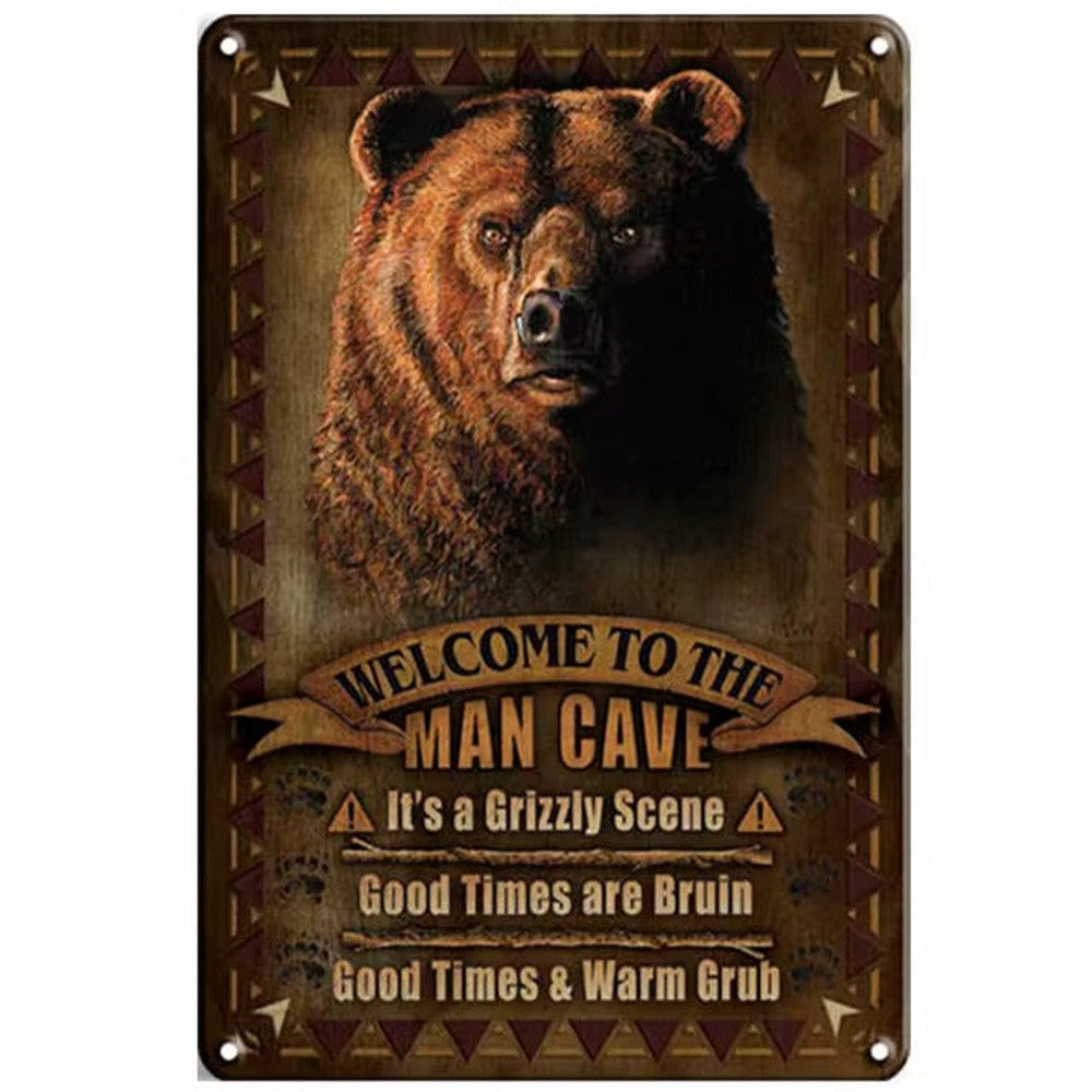 Welcome To The Man Cave It's A Grizzly Scene Novelty 12" x 8" Metal Sign Home & Garden:Home Décor:Plaques & Signs Style Your Walls