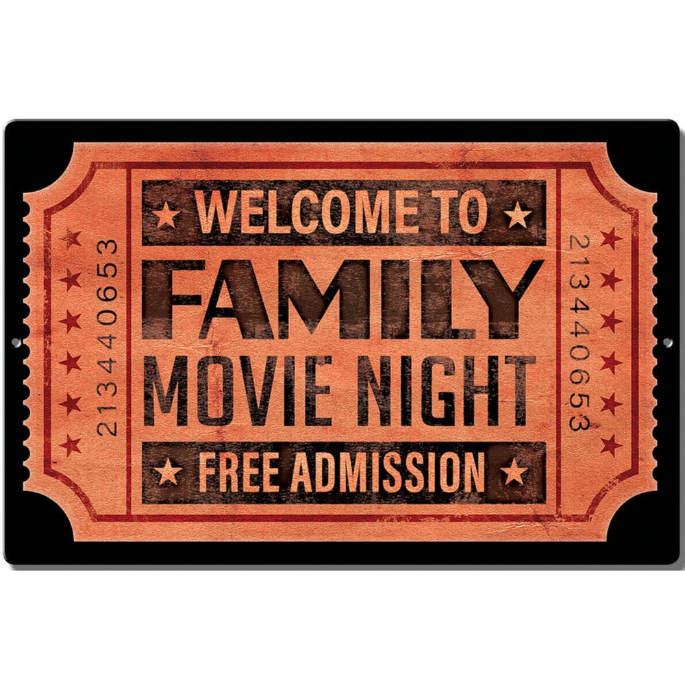 Welcome To Family Movie Night Free Admission Novelty Metal Sign 12 x 8 Wall Art Home & Garden:Home Décor:Plaques & Signs Style Your Walls