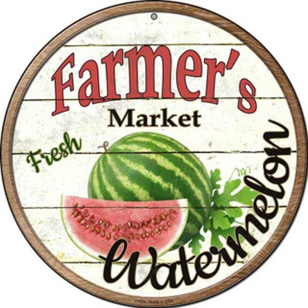 Farmer's Market Fresh Watermelon Novelty 8" Metal Circular Sign NEW! Home & Garden:Home Décor:Plaques & Signs Style Your Walls