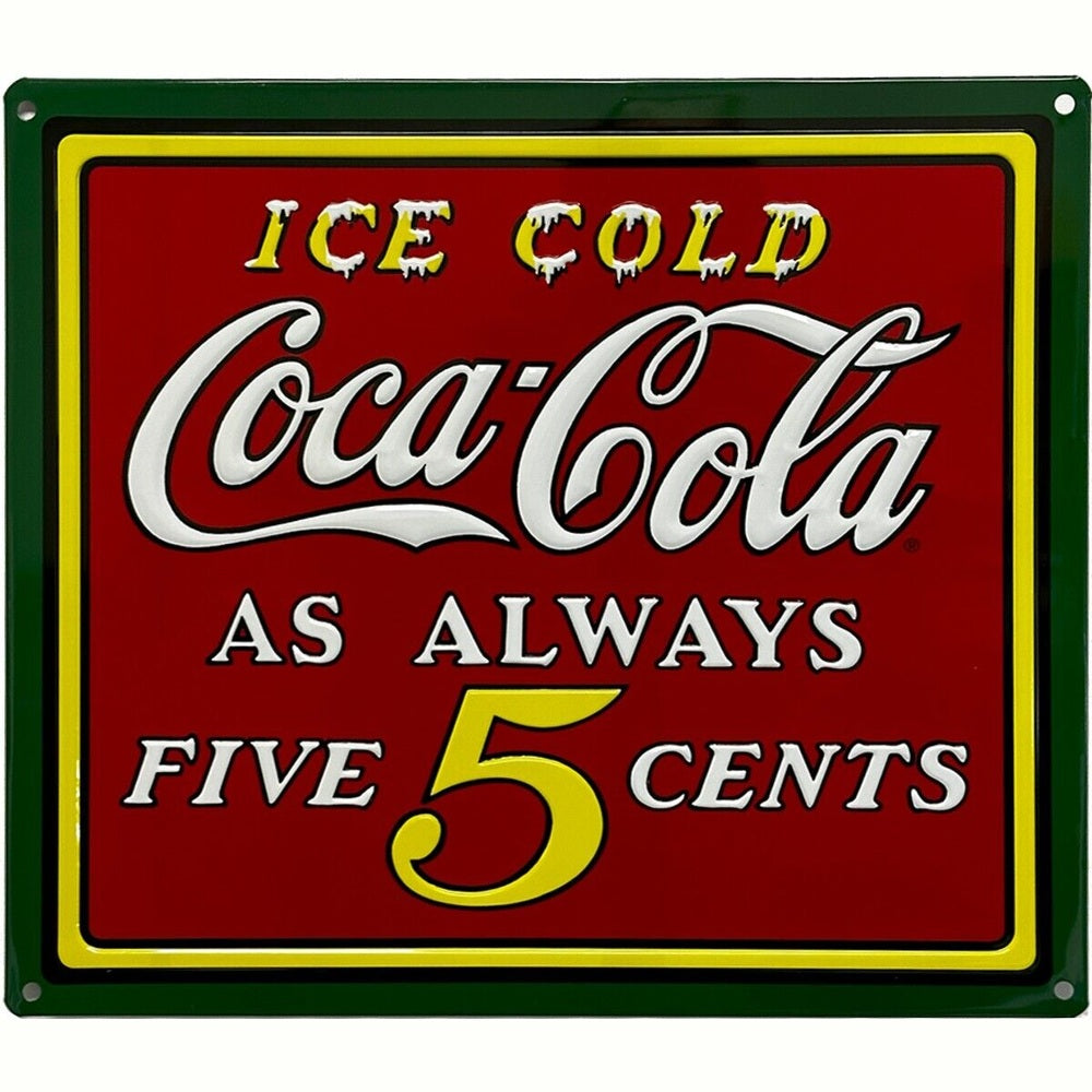 Ice Cold Coca-Cola Five Cents Embossed 13" x 15" Licensed Metal Sign New! Home & Garden:Home Décor:Plaques & Signs Style Your Walls