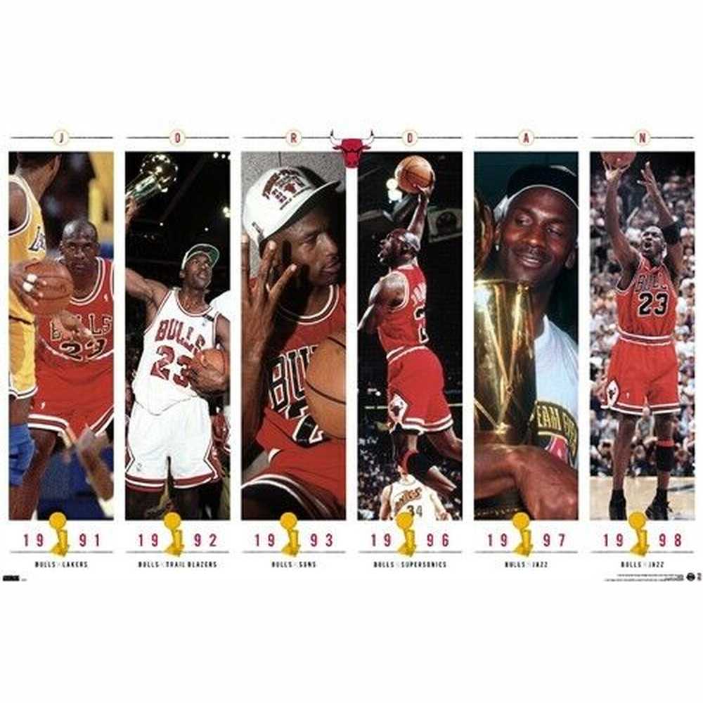 Michael Jordan Licensed Championships Poster Featuring 6 Titles 22.375" x 34" Home & Garden:Home Décor:Posters & Prints Style Your Walls