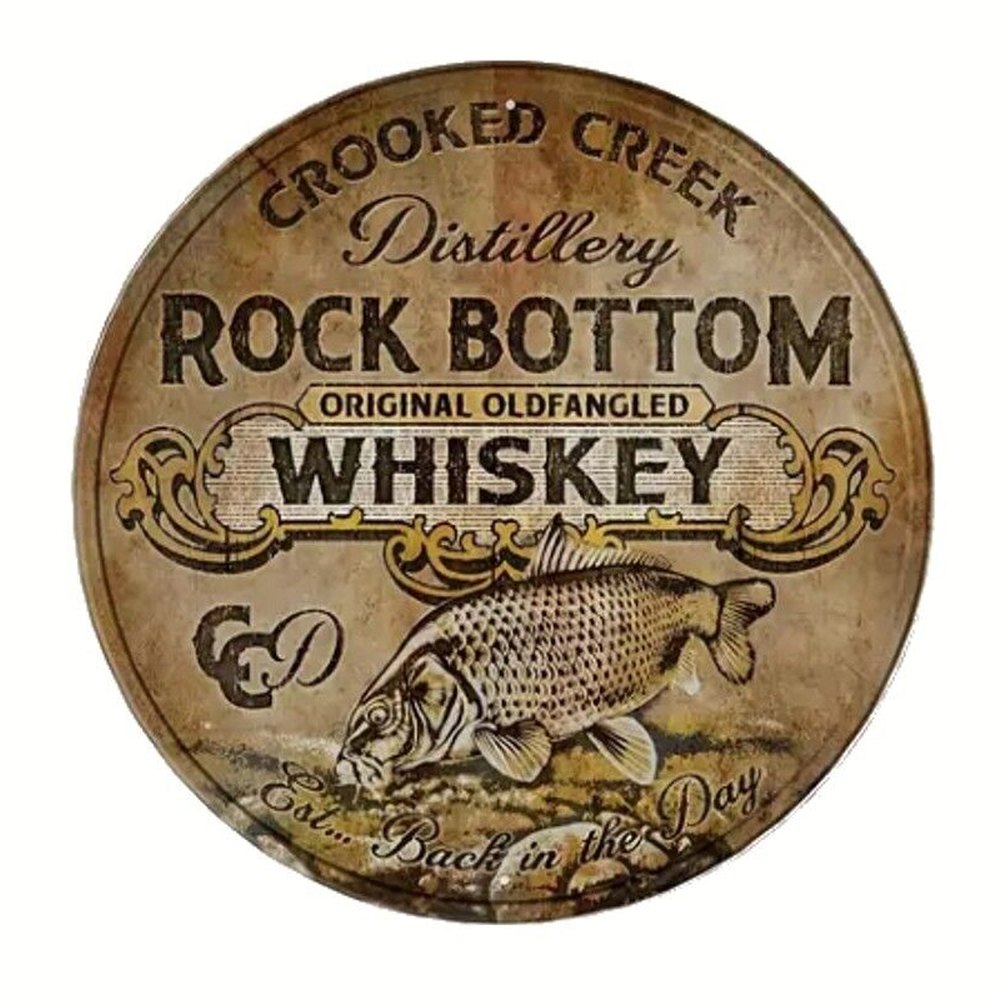 Rock Bottom Whiskey Vintage Style Novelty 12" Round Metal Sign NEW! Home & Garden:Home Décor:Plaques & Signs Style Your Walls