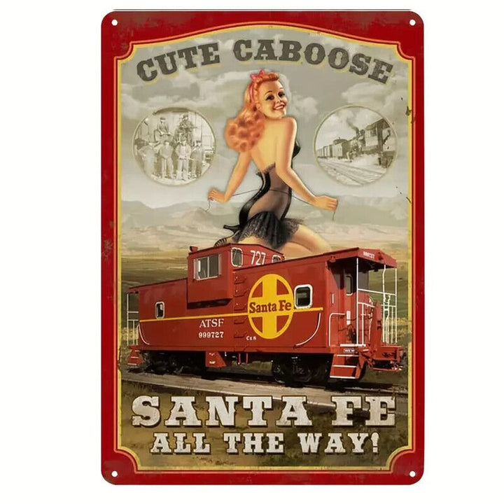 Santa Fe All The Way Cute Caboose Vintage Novelty Metal Sign 12" x 8" Wall Art Home & Garden:Home Décor:Plaques & Signs Style Your Walls