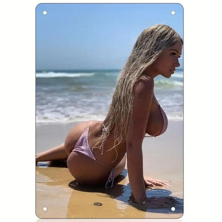 Pinup Bikini Model On Beach Novelty Metal Sign 12" x 8" Wall Art Home & Garden:Home Décor:Plaques & Signs Style Your Walls