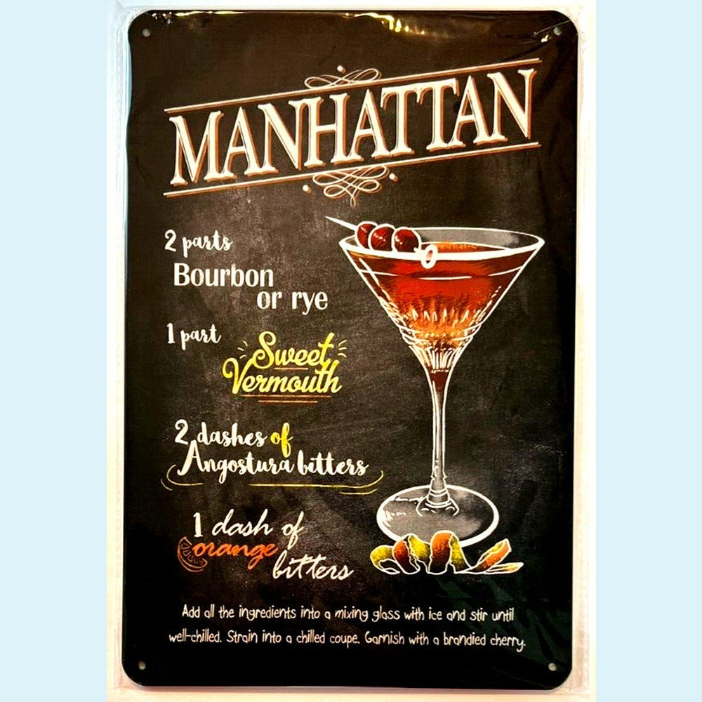 Manhattan Cocktail and Drink Mix Recipe Collection 12" x 8" Wall Art Home & Garden:Home Décor:Plaques & Signs Style Your Walls