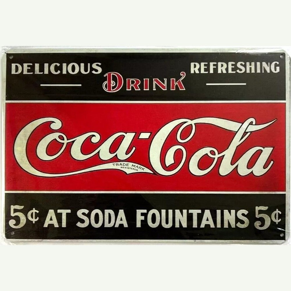 Coca-Cola 5 Cents At Soda Fountains Vintage Novelty Metal Sign 12" x 8" Wall Art Home & Garden:Home Décor:Plaques & Signs Style Your Walls