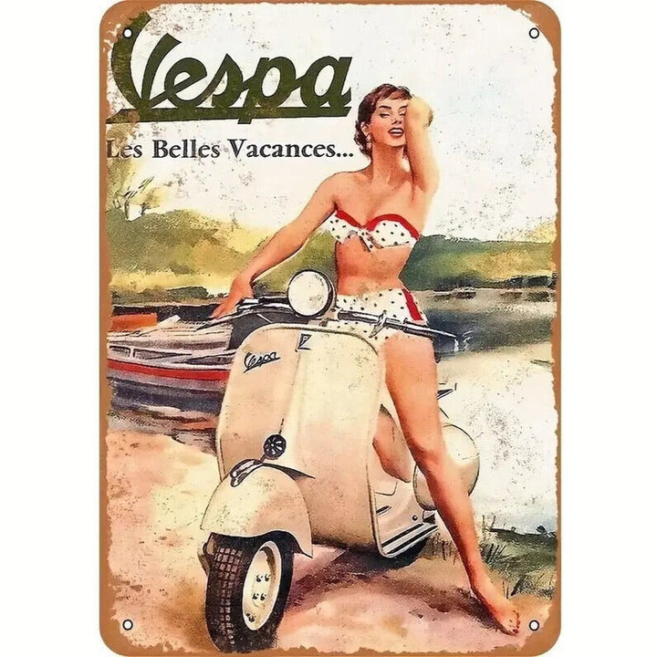 Vespa Scooter Bikini Model Vintage Novelty Metal Sign 12" x 8" Wall Art Home & Garden:Home Décor:Plaques & Signs Style Your Walls