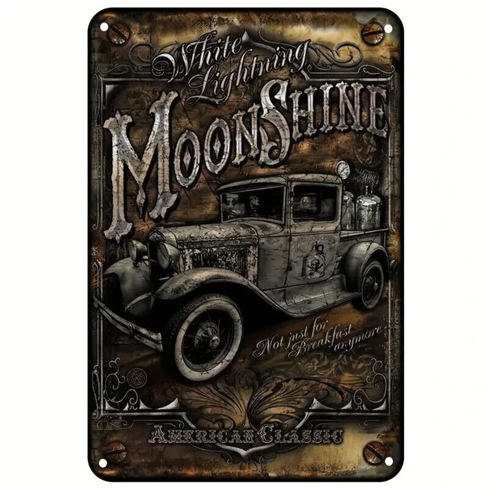 White Lightening Moonshine Vintage Novelty Metal Sign 12" x 8" Wall Art Home & Garden:Home Décor:Plaques & Signs Style Your Walls