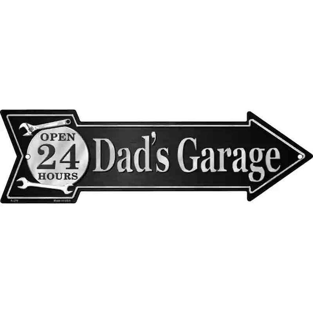 Dad's Garage Open 24 Hours Novelty Metal Arrow Sign 17" x 5" NEW! Home & Garden:Home Décor:Plaques & Signs Style Your Walls