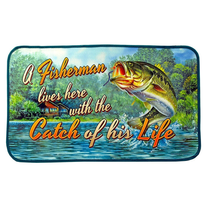A Fisherman Lives Here With The Catch Of His Life 29.63" x 18.13" Welcome Mat Home & Garden:Rugs & Carpets:Door Mats & Floor Mats Style Your Walls