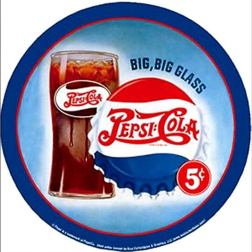 Pepsi-Cola Big, Big Glass Licensed Novelty Metal 12" Circular Sign Home & Garden:Home Décor:Plaques & Signs Style Your Walls