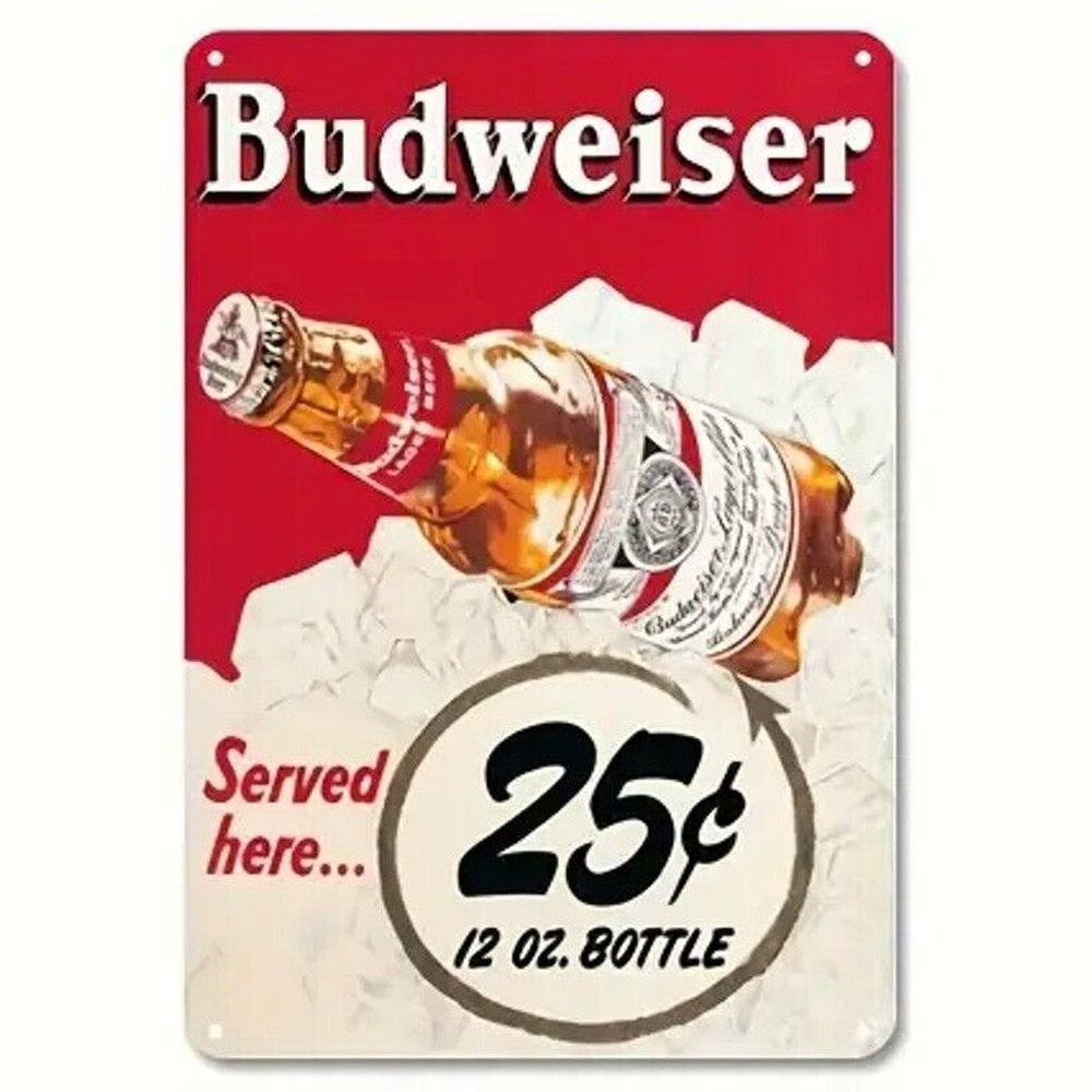 Budweiser Beer Served Here 25 Cents Vintage Novelty Metal Sign 12" x 8" Wall Art Home & Garden:Home Décor:Plaques & Signs Style Your Walls