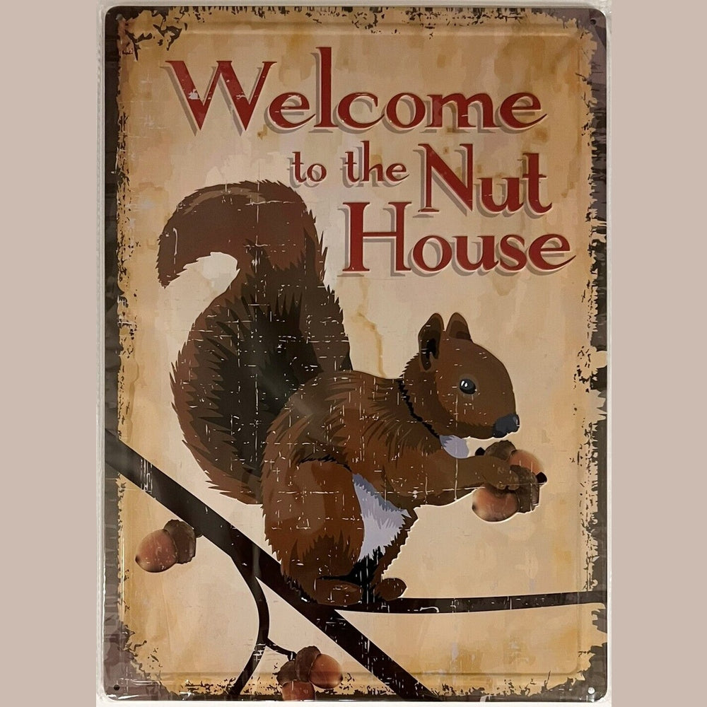 Welcome To The Nut House Novelty Hem Wrapped Embossed Sign 17" x 12" Home & Garden:Home Décor:Plaques & Signs Style Your Walls