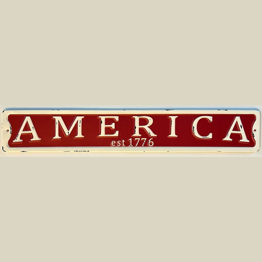 America Est 1776 Rigid Metal Vintage Novelty Sign 22" w x 3 1/2" NEW! Home & Garden:Home Décor:Plaques & Signs Style Your Walls