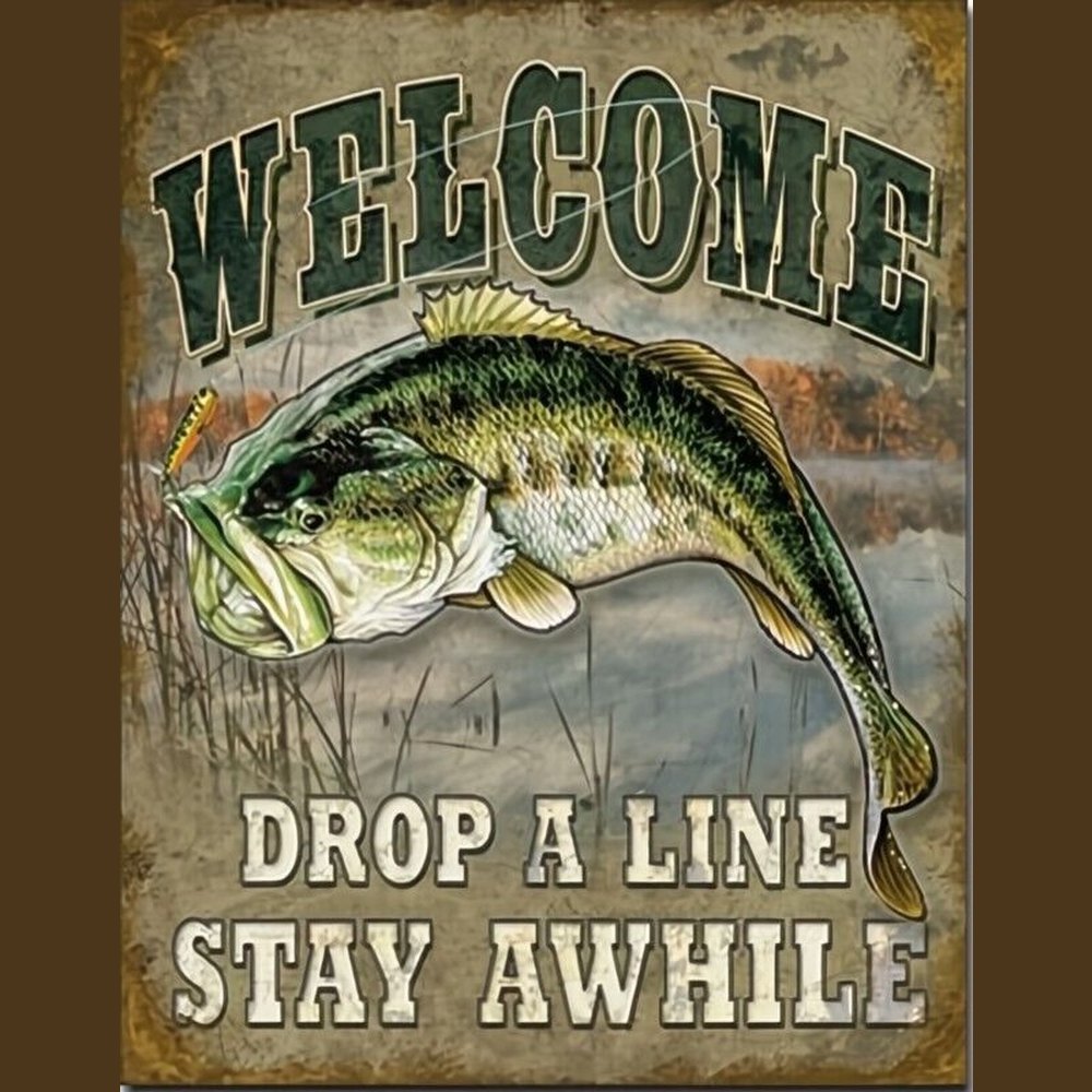 Welcome Drop A Line And Stay Awhile Novelty Metal Sign 12.5" x 16" Home & Garden:Home Décor:Plaques & Signs Style Your Walls