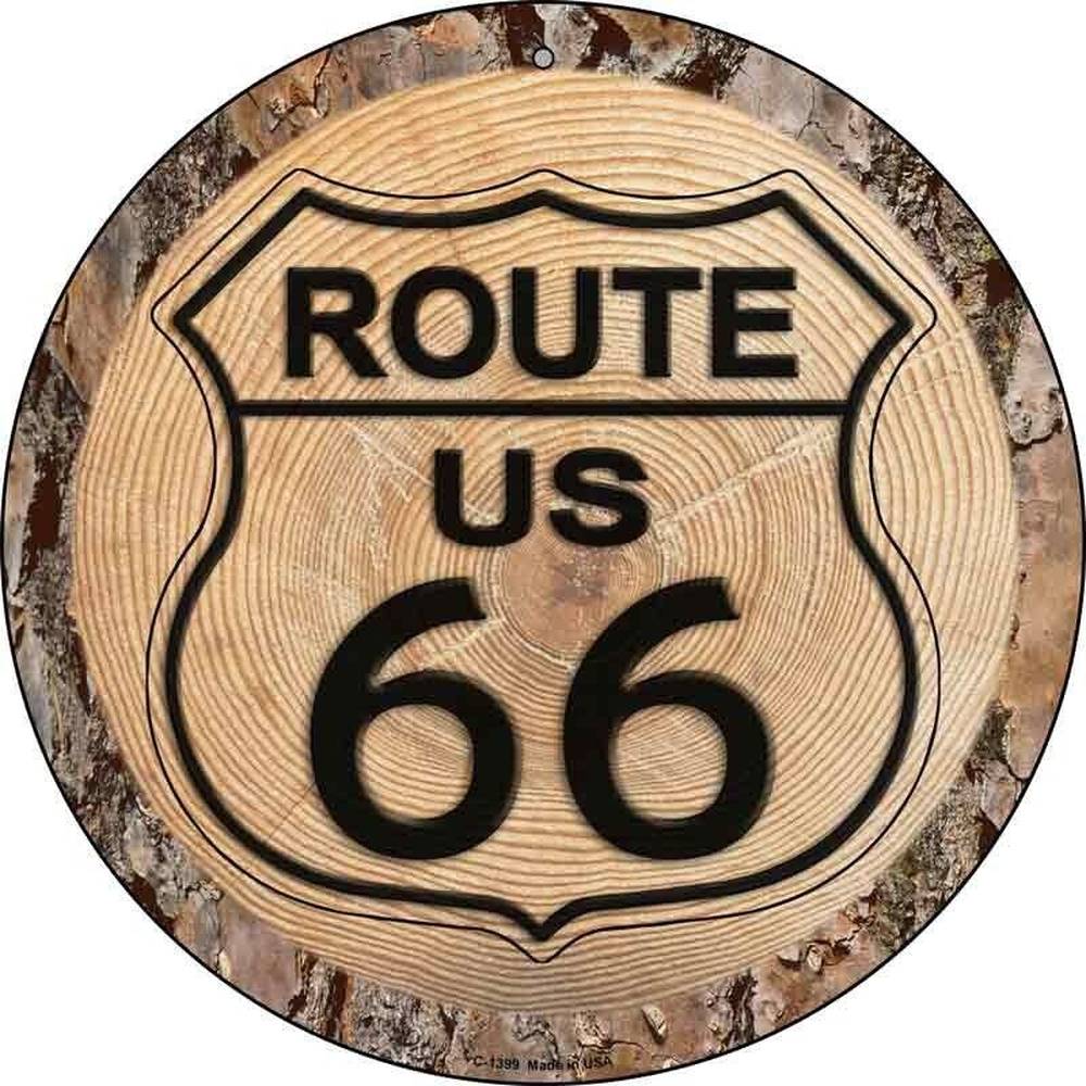 US Route 66 Wood Design 12" Novelty Metal Circular Sign Home & Garden:Home Décor:Plaques & Signs Style Your Walls