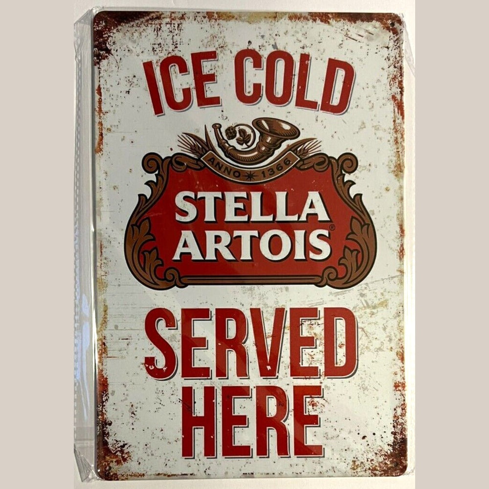 Ice Cold Stella Artois Served Here Novelty Metal Sign 12" x 8" NEW! Home & Garden:Home Décor:Plaques & Signs Style Your Walls