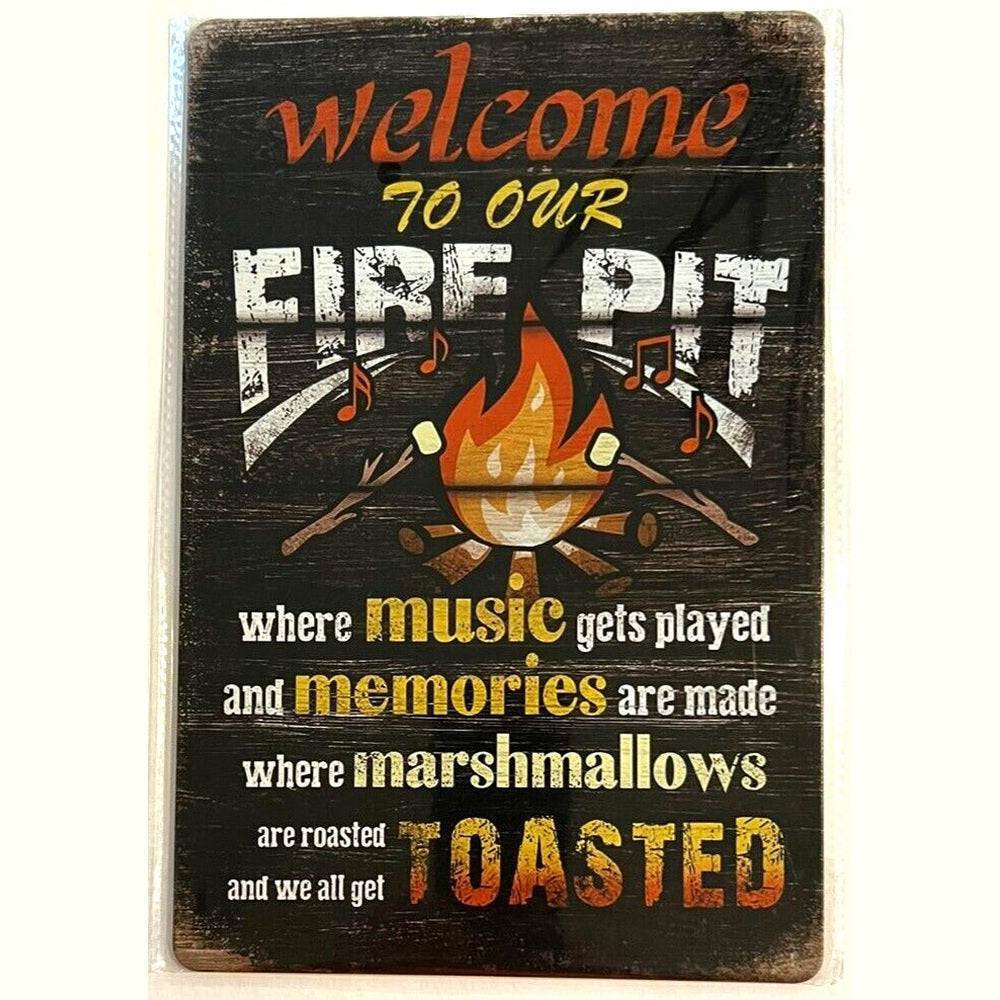 Welcome To Our Fire Pit 8" x 12" Vintage Novelty Metal Sign Home & Garden:Home Décor:Plaques & Signs Style Your Walls