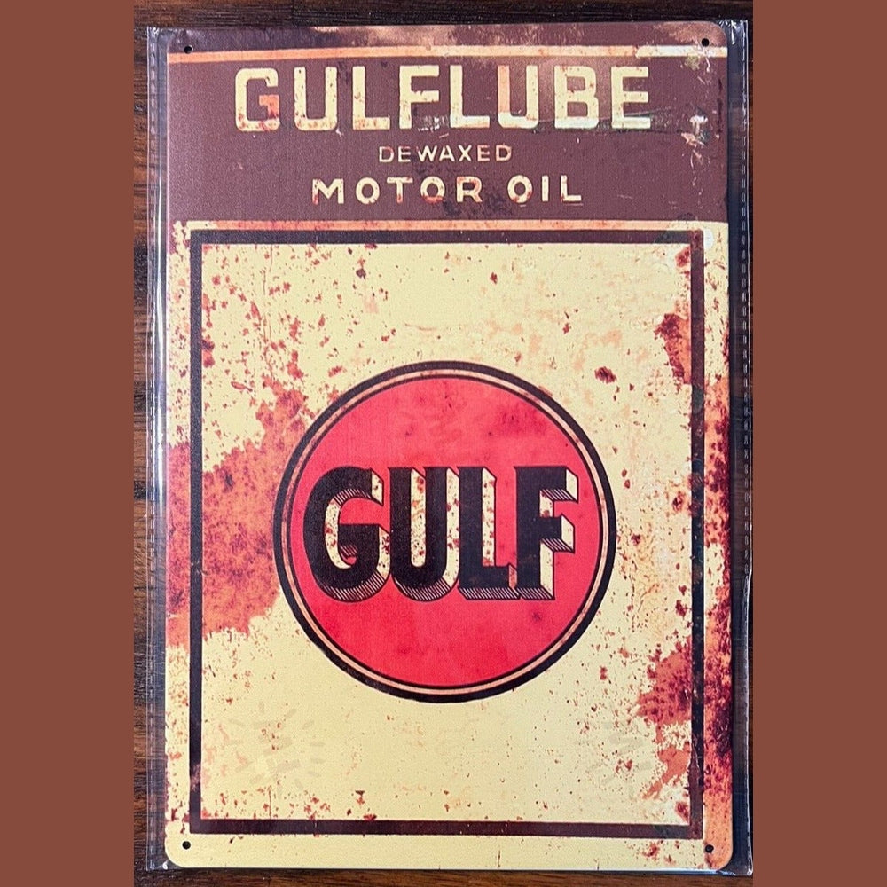 Gulf Oil GulfLube Dewaxed Motor Oil Vintage Novelty Metal Sign 12" x 8" Wall Art Home & Garden:Home Décor:Plaques & Signs Style Your Walls