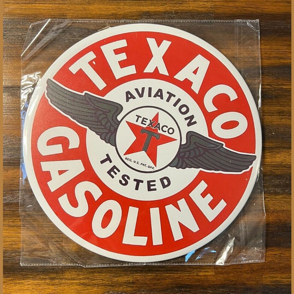Texaco Aviation Tested Gasoline Hem Wrapped Novelty 12" Diameter Circular Sign Home & Garden:Home Décor:Plaques & Signs Style Your Walls