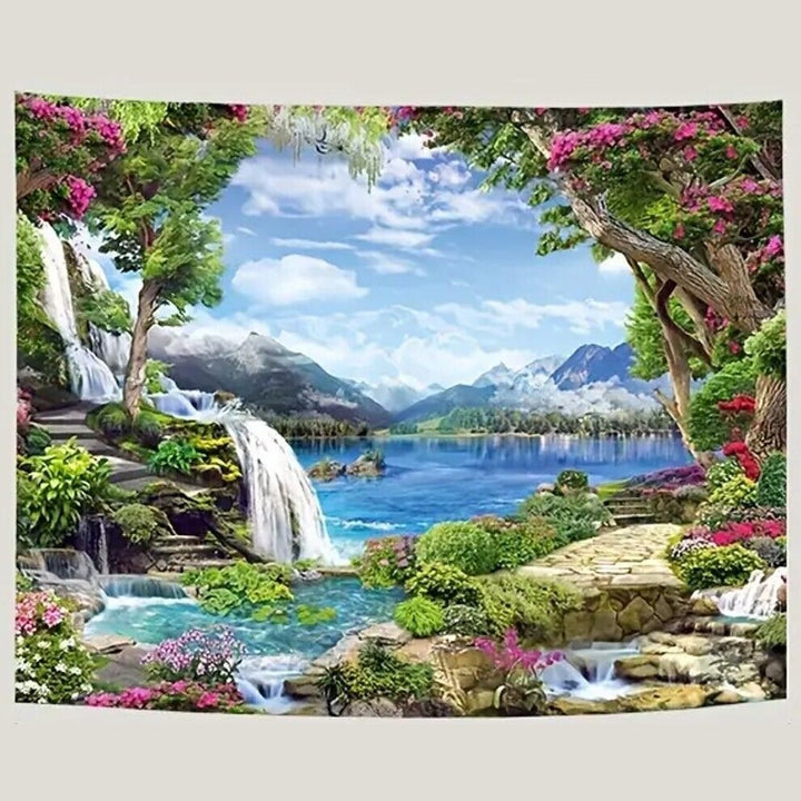 Tropical Landscape With Waterfall Colorful Fabric Tapestry 90.5" x 70.8" NEW! Home & Garden:Home Décor:Tapestries Style Your Walls
