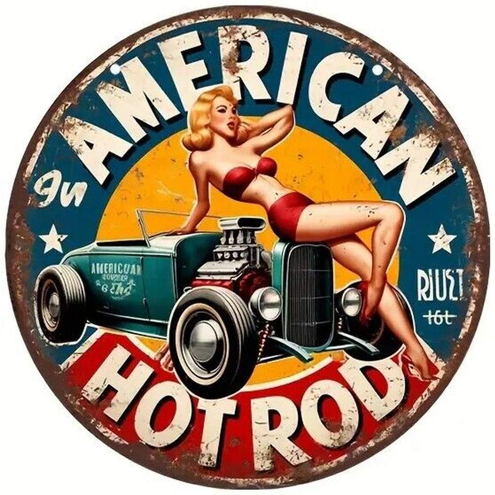 American Hot Rod Novelty Round 8" Metal Sign NEW! Home & Garden:Home Décor:Plaques & Signs Style Your Walls